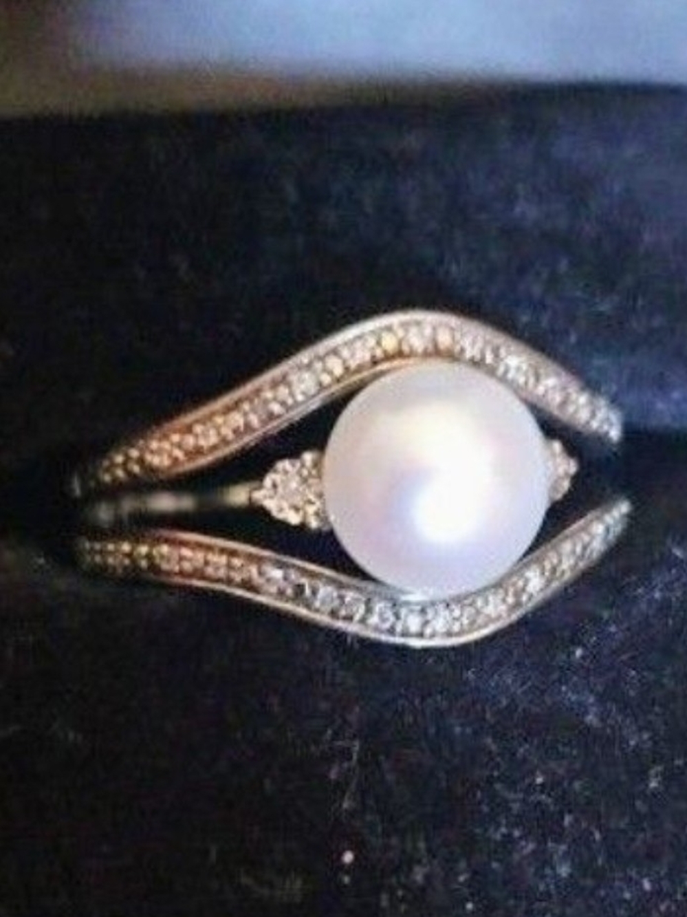 Macy's Silver Pearl Halo Ring with Pavé Accents